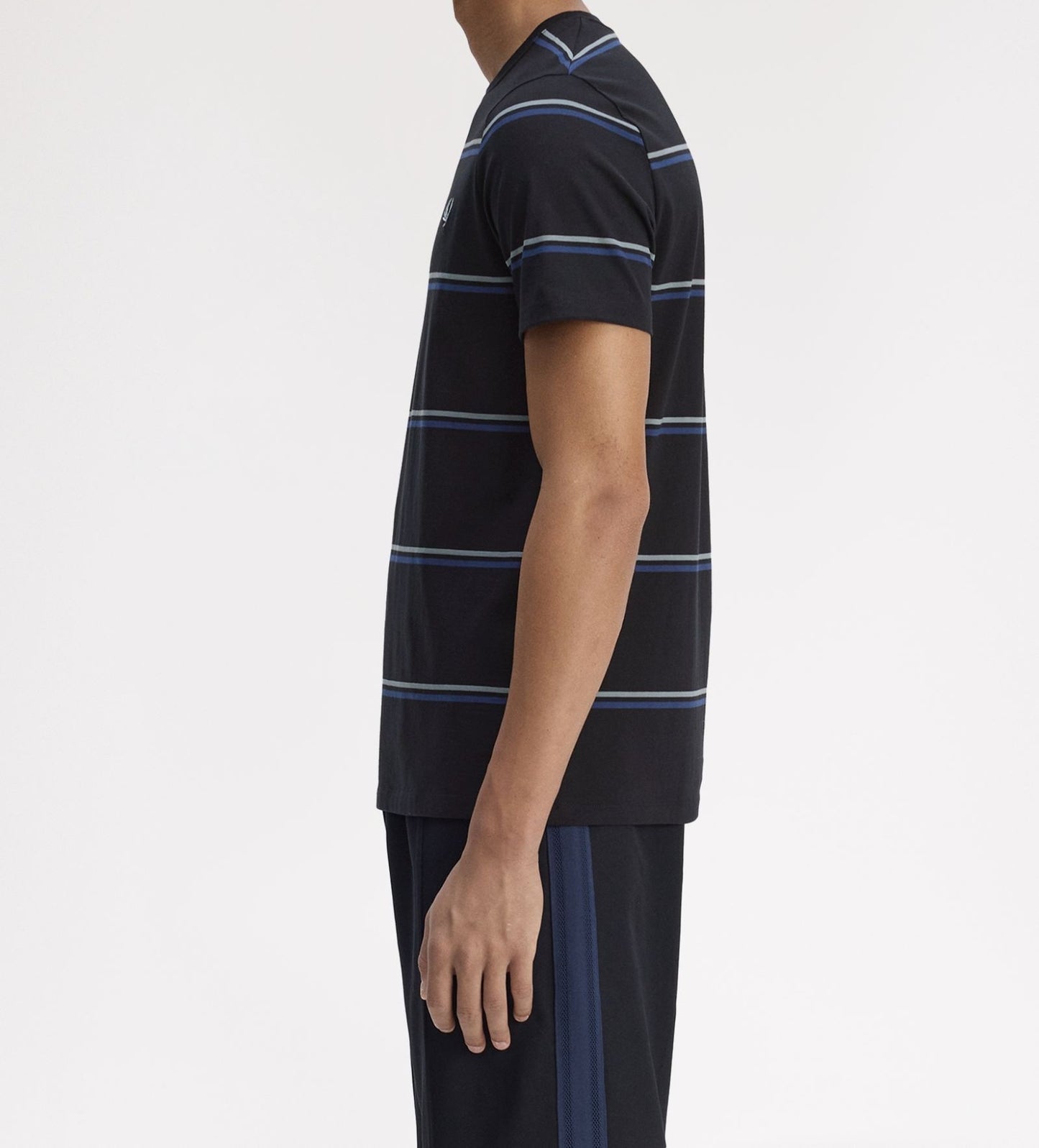 FRED PERRY FINE STRIPE T-SHIRT BLACK/STOCKPORT BLUE/NAVY MEDIUM RRP £55 BNWT