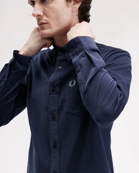 FRED PERRY NEEDLE CORD LONG SLEEVE COTTON SHIRT DARK AIRFORCE XL RRP £110 BNWT