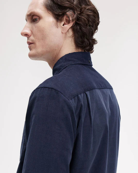 FRED PERRY NEEDLE CORD LONG SLEEVE COTTON SHIRT DARK AIRFORCE XL RRP £110 BNWT