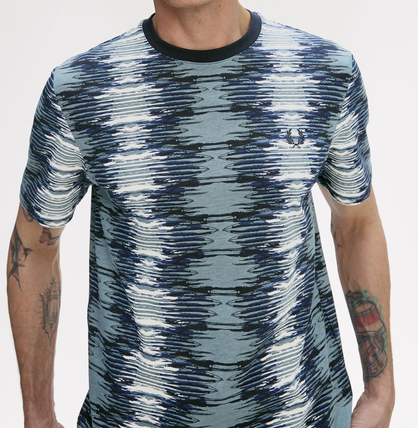 FRED PERRY SOUNDWAVE GLITCH PIQUE COTTON T-SHIRT STOCKPORT BLUE 2XL RRP £80 BNWT