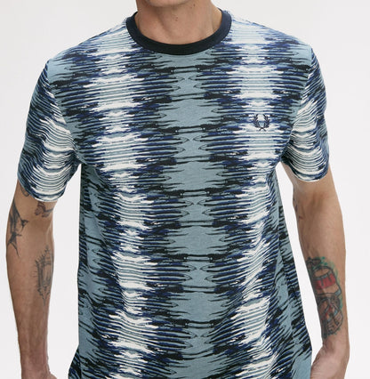 FRED PERRY SOUNDWAVE GLITCH PIQUE COTTON T-SHIRT STOCKPORT BLUE 2XL RRP £80 BNWT