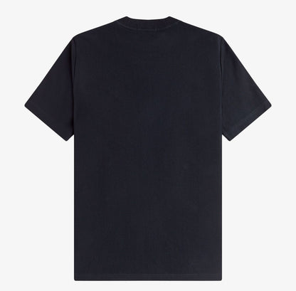 FRED PERRY VERTICAL STRIPE PIQUE COTTON T-SHIRT BLACK/BLUE RRP £65 BNWT