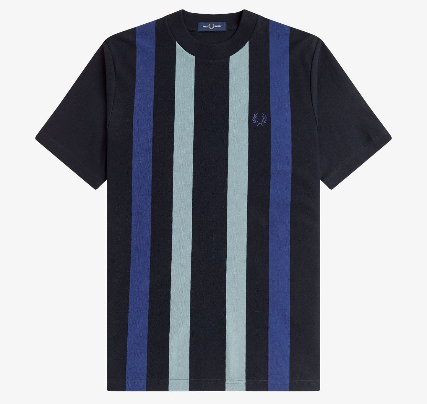 FRED PERRY VERTICAL STRIPE PIQUE COTTON T-SHIRT BLACK/BLUE RRP £65 BNWT