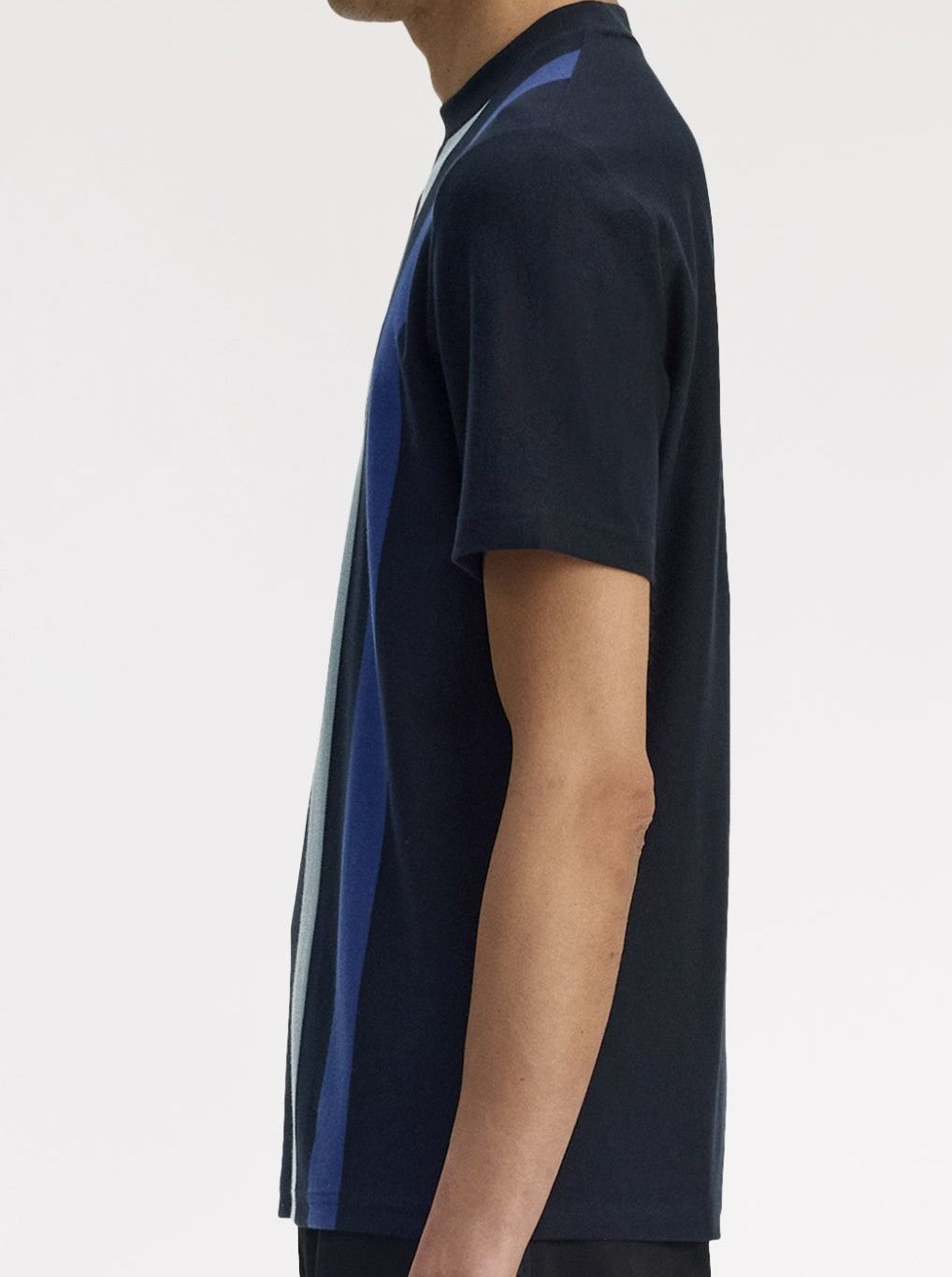 FRED PERRY VERTICAL STRIPE PIQUE COTTON T-SHIRT BLACK/BLUE RRP £65 BNWT