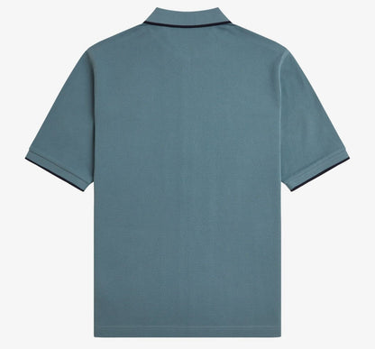 FRED PERRY ZIP THROUGH TEXTURED PIQUE COTTON POLO SHIRT BLUE XL RRP £110 BNWT