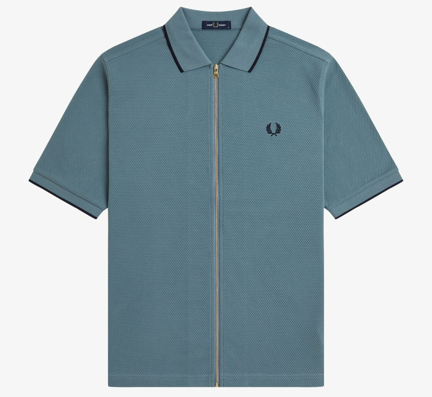 FRED PERRY ZIP THROUGH TEXTURED PIQUE COTTON POLO SHIRT BLUE XL RRP £110 BNWT