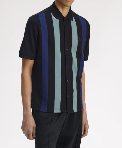 FRED PERRY BUTTON FRONT VERTICAL STRIPE PIQUE POLO SHIRT BLACK XL RRP £110 BNWT