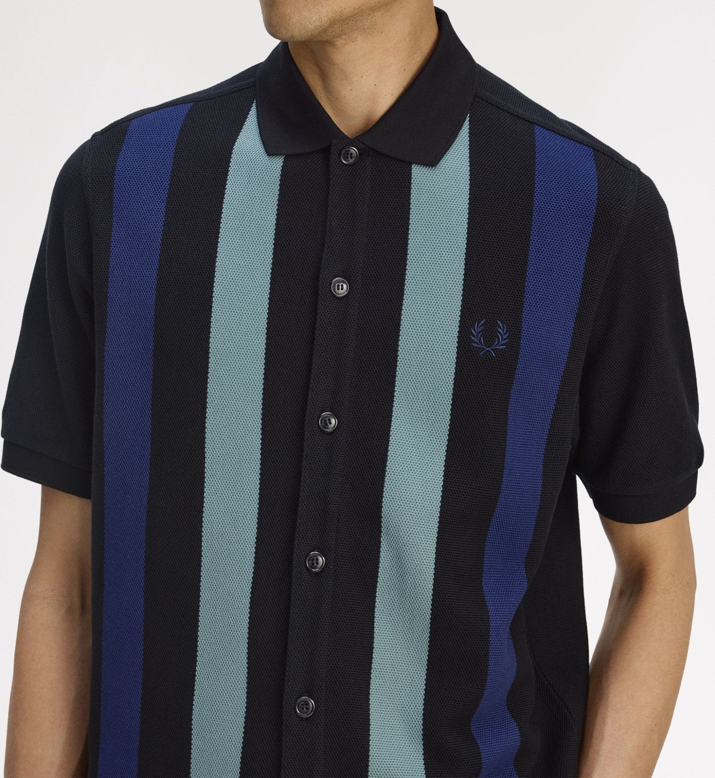 FRED PERRY BUTTON FRONT VERTICAL STRIPE PIQUE POLO SHIRT BLACK XL RRP £110 BNWT