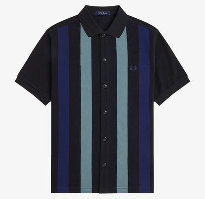 FRED PERRY BUTTON FRONT VERTICAL STRIPE PIQUE POLO SHIRT BLACK XL RRP £110 BNWT