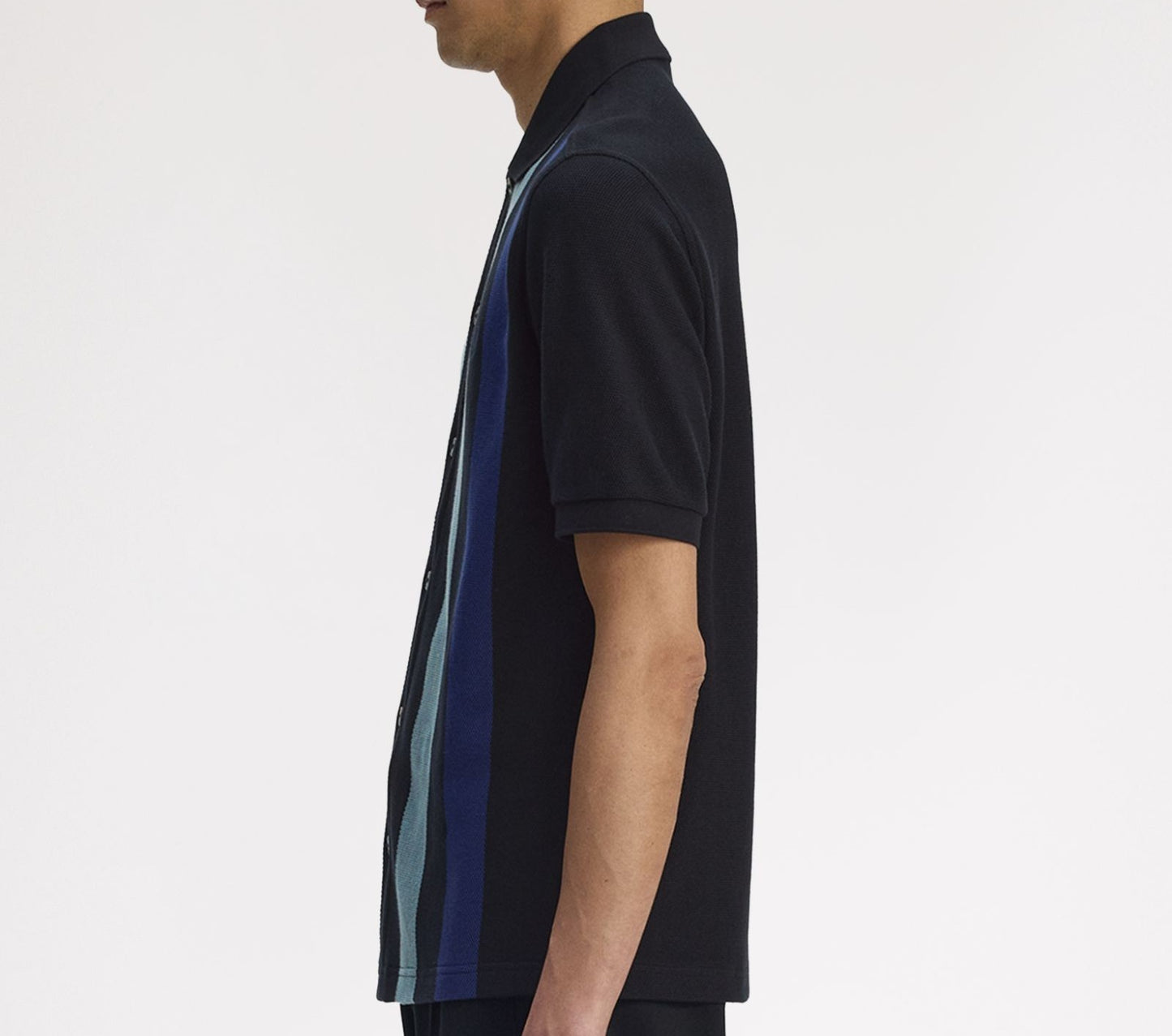 FRED PERRY BUTTON FRONT VERTICAL STRIPE PIQUE POLO SHIRT BLACK XL RRP £110 BNWT