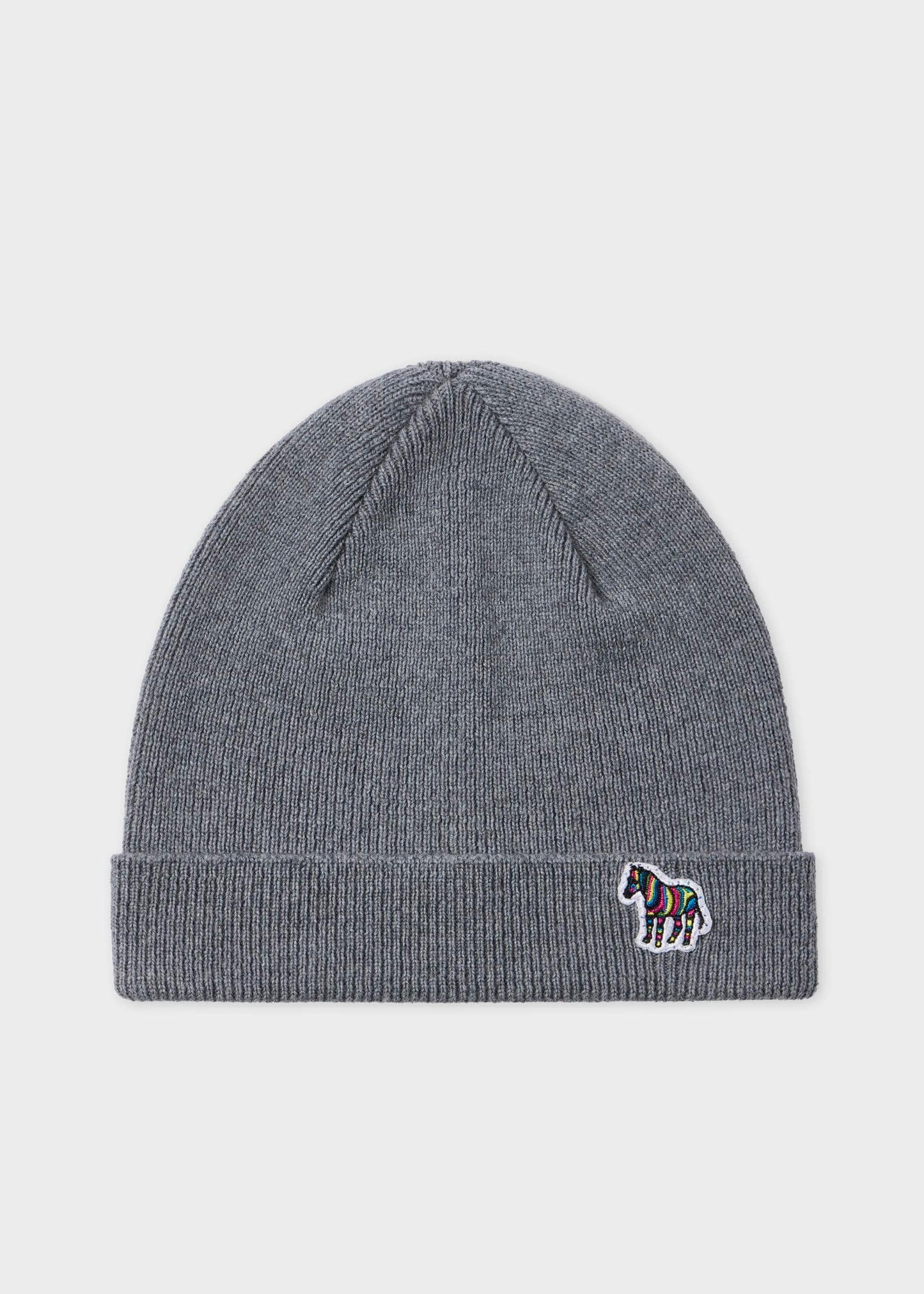 PAUL SMITH PS RIB ZEBRA LOGO LAMBS WOOL BEANIE HAT GREY RRP £80 BNWT