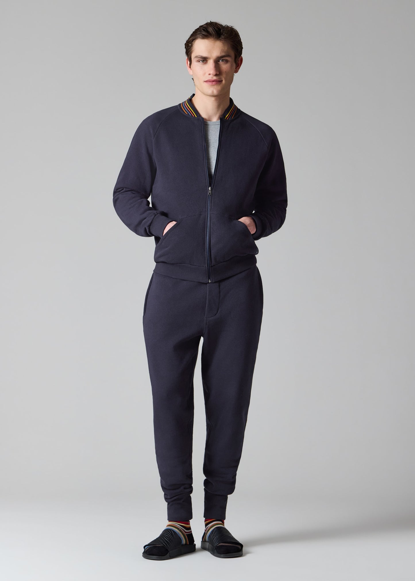 PAUL SMITH ARTIST STRIPE COTTON FULL ZIP BOMBER SWEATSHIRT NAVY 2XL RRP £155 NEW
