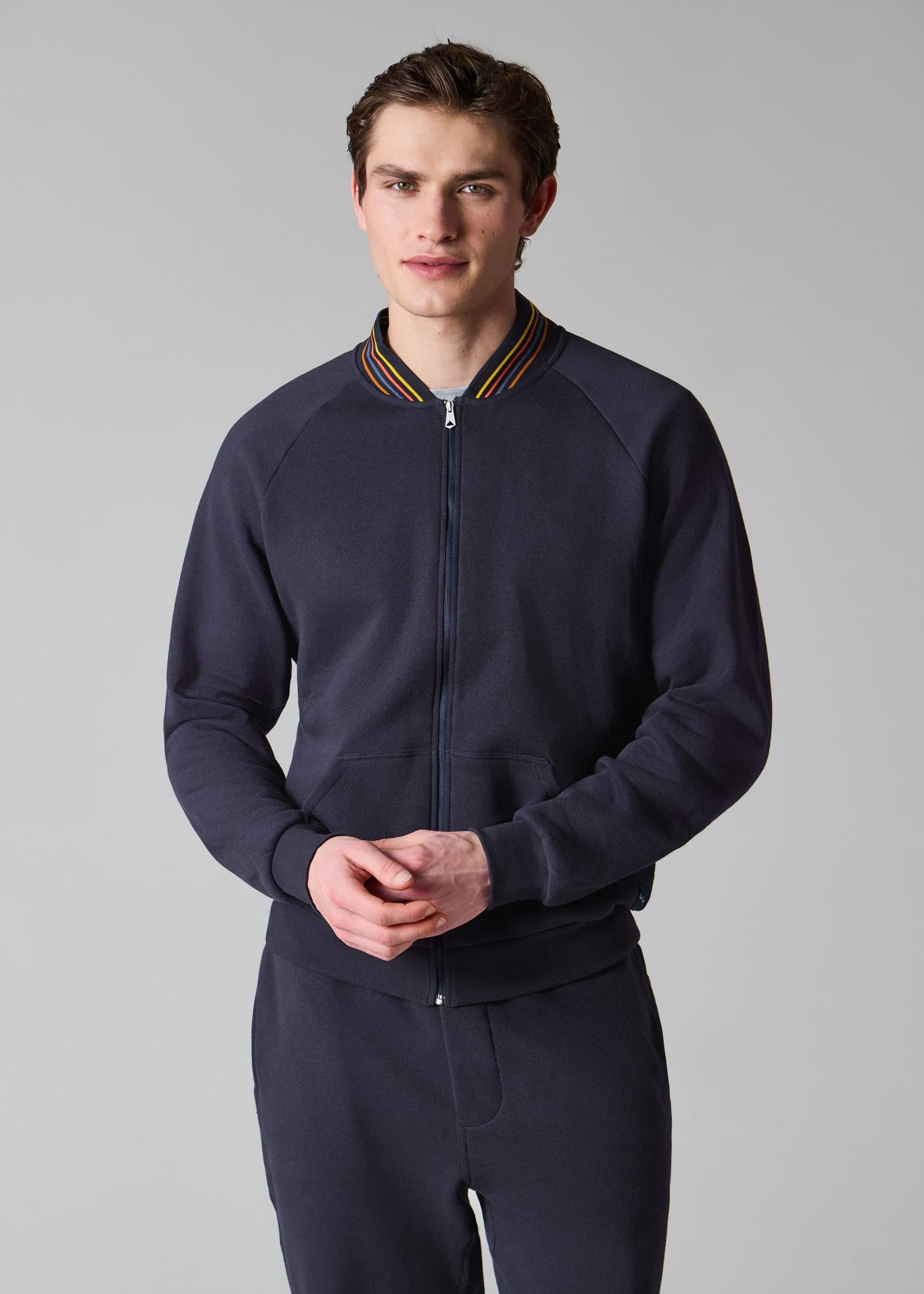 PAUL SMITH ARTIST STRIPE COTTON FULL ZIP BOMBER SWEATSHIRT NAVY 2XL RRP £155 NEW