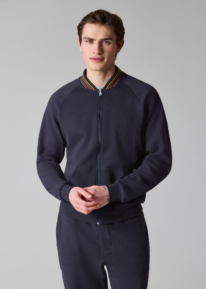 PAUL SMITH ARTIST STRIPE COTTON FULL ZIP BOMBER SWEATSHIRT NAVY 2XL RRP £155 NEW