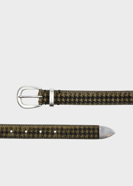 PAUL SMITH HOUNDSTOOTH PONY SKIN LEATHER BELT 40 WAIST GREEN/BLACK RRP £175 BNWT