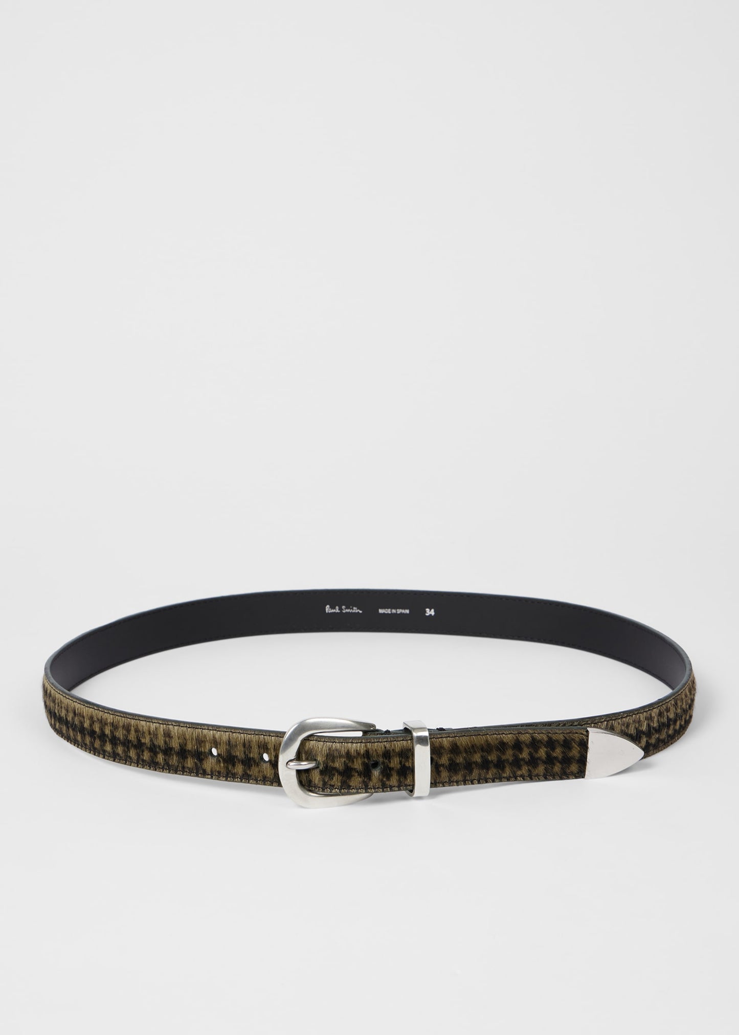 PAUL SMITH HOUNDSTOOTH PONY SKIN LEATHER BELT 40 WAIST GREEN/BLACK RRP £175 BNWT