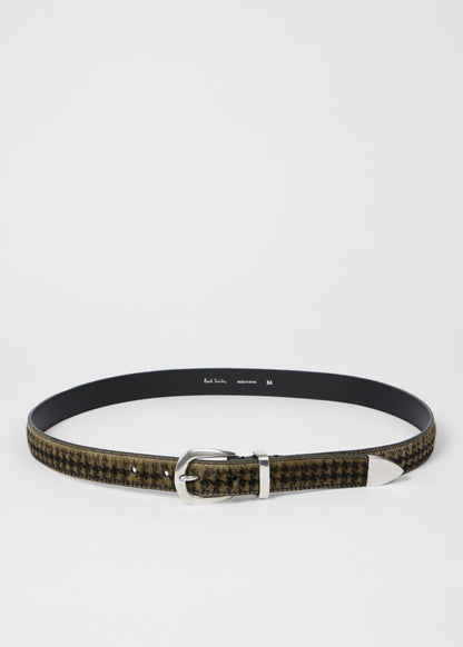 PAUL SMITH HOUNDSTOOTH PONY SKIN LEATHER BELT 40 WAIST GREEN/BLACK RRP £175 BNWT