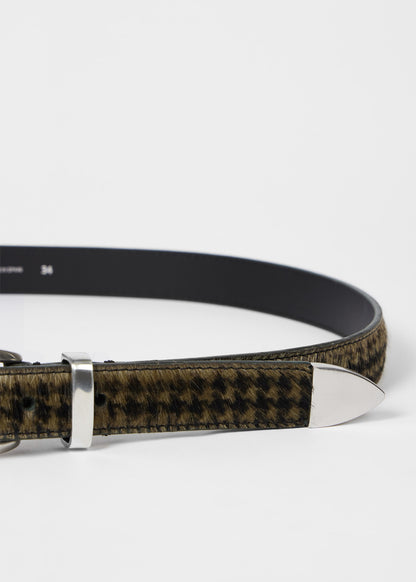 PAUL SMITH HOUNDSTOOTH PONY SKIN LEATHER BELT 40 WAIST GREEN/BLACK RRP £175 BNWT