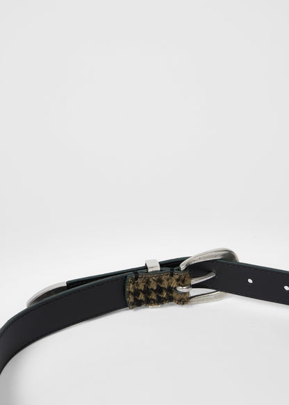 PAUL SMITH HOUNDSTOOTH PONY SKIN LEATHER BELT 40 WAIST GREEN/BLACK RRP £175 BNWT