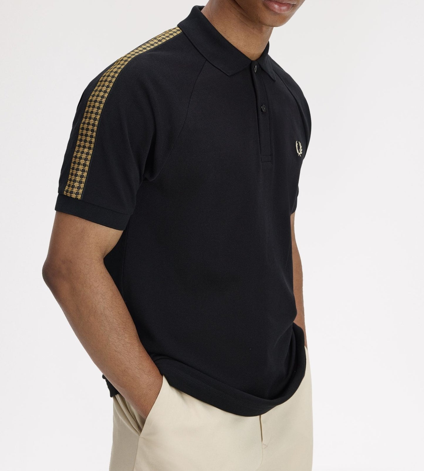 FRED PERRY CROSS TAPE PIQUE COTTON POLO SHIRT BLACK RRP £90 BNWT