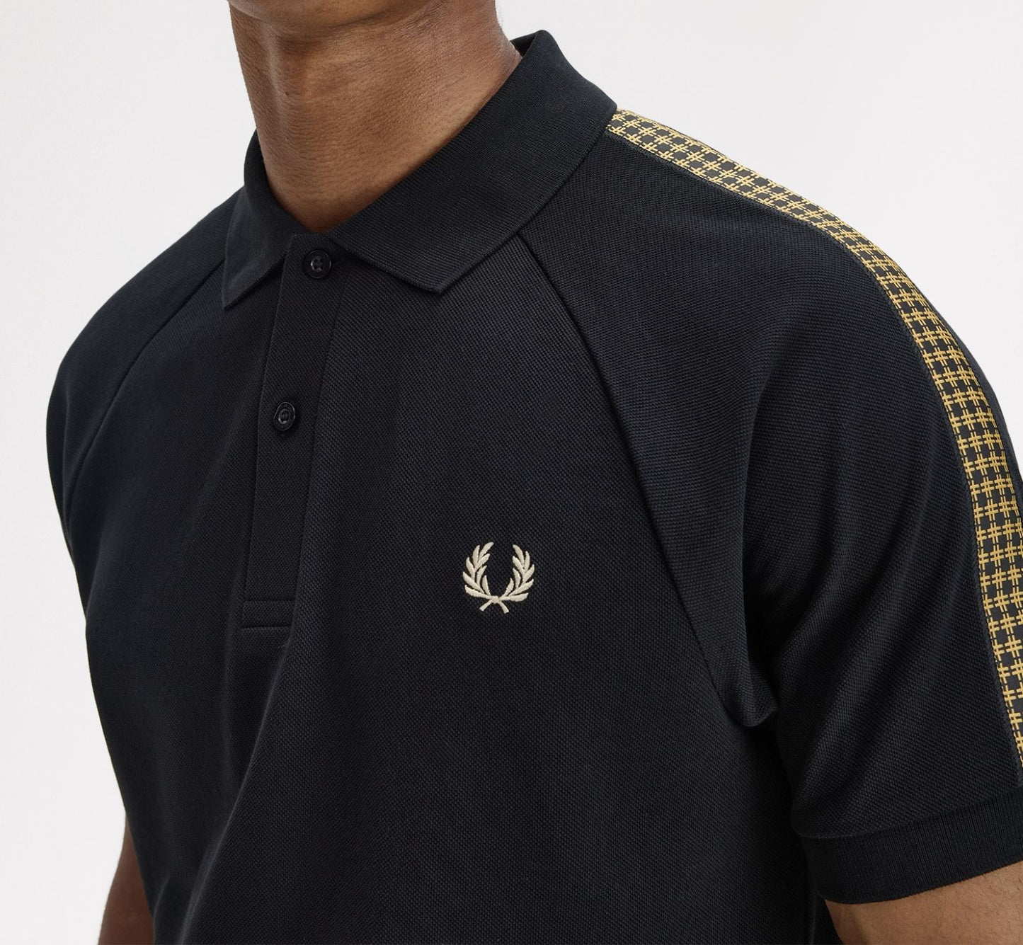 FRED PERRY CROSS TAPE PIQUE COTTON POLO SHIRT BLACK RRP £90 BNWT