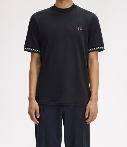 FRED PERRY JACQUARD CUFF COTTON T-SHIRT BLACK MEDIUM RRP £60 BNWT