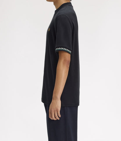 FRED PERRY JACQUARD CUFF COTTON T-SHIRT BLACK MEDIUM RRP £60 BNWT