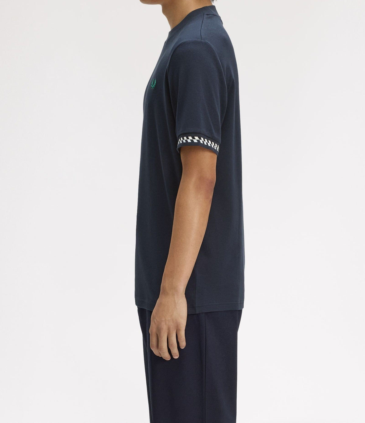 FRED PERRY JACQUARD CUFF COTTON T-SHIRT NAVY BLUE MEDIUM RRP £60 BNWT