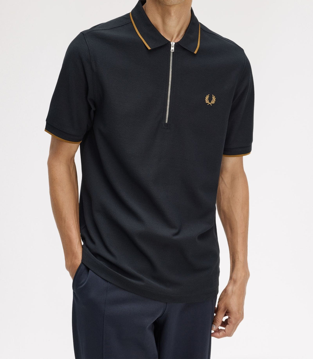 FRED PERRY ZIP NECK CREPE PIQUE COTTON POLO SHIRT BLACK 2XL RRP £90 BNWT