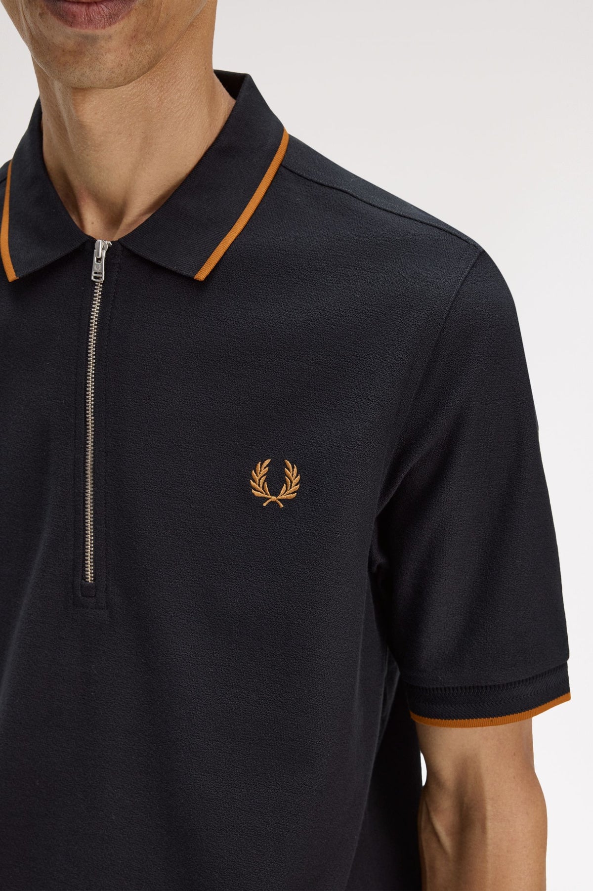 FRED PERRY ZIP NECK CREPE PIQUE COTTON POLO SHIRT BLACK 2XL RRP £90 BNWT