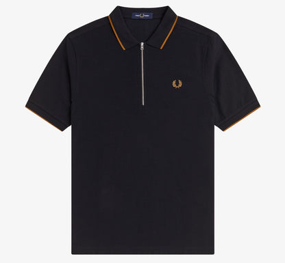 FRED PERRY ZIP NECK CREPE PIQUE COTTON POLO SHIRT BLACK 2XL RRP £90 BNWT