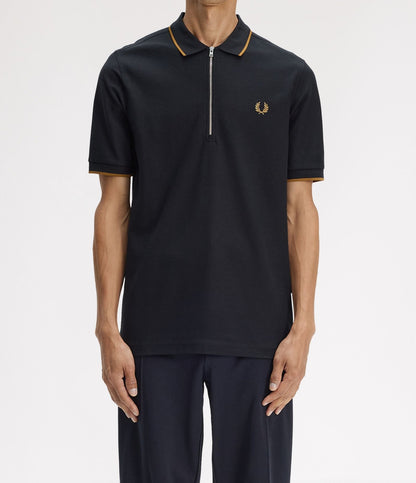 FRED PERRY ZIP NECK CREPE PIQUE COTTON POLO SHIRT BLACK 2XL RRP £90 BNWT