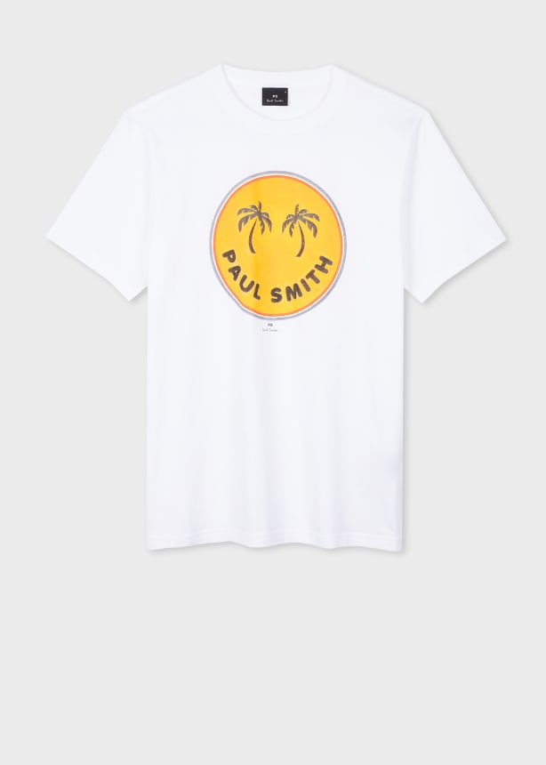 PAUL SMITH PS PALM TREES LARGE ROUND LOGO COTTON T-SHIRT WHITE XL RRP £75 BNWT