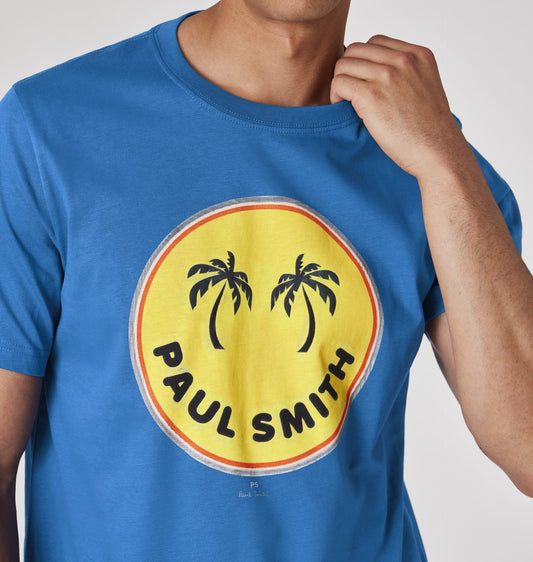 PAUL SMITH PS PALM TREES LARGE ROUND LOGO COTTON T-SHIRT BLUE XL RRP £75 BNWT