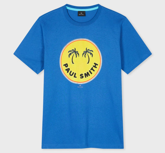 PAUL SMITH PS PALM TREES LARGE ROUND LOGO COTTON T-SHIRT BLUE XL RRP £75 BNWT