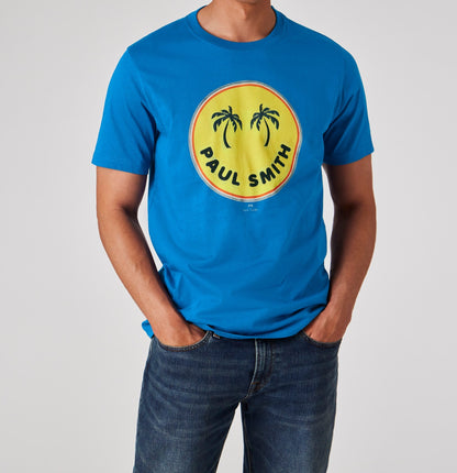 PAUL SMITH PS PALM TREES LARGE ROUND LOGO COTTON T-SHIRT BLUE XL RRP £75 BNWT