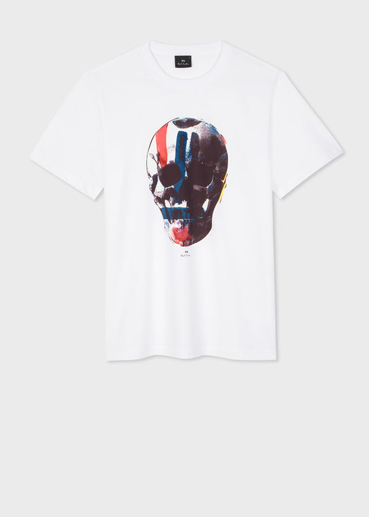 PAUL SMITH PS RED/BLUE SKULL COTTON T-SHIRT WHITE RRP £70 BNWT