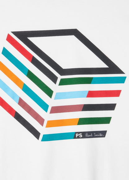 PAUL SMITH PS STRIPED CUBE LOGO COTTON T-SHIRT WHITE LARGE RRP £70 BNWT
