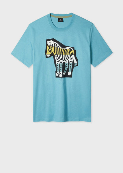 PAUL SMITH PS ZEBRA CUT OUT PRINT COTTON T-SHIRT LIGHT TEAL BLUE RRP £75 NEW