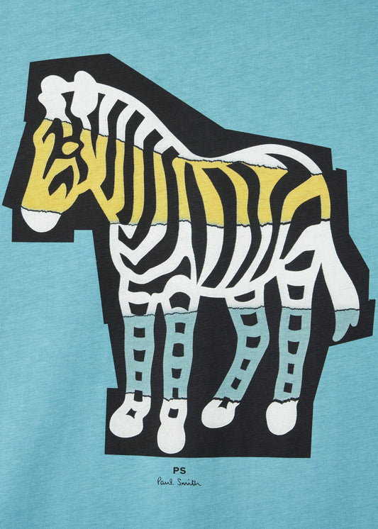 PAUL SMITH PS ZEBRA CUT OUT PRINT COTTON T-SHIRT LIGHT TEAL BLUE RRP £75 NEW