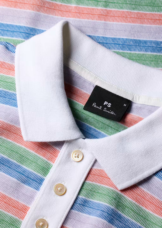 PAUL SMITH PS MULTICOLOUR STRIPE COTTON POLO SHIRT WHITE/MULTI 2XL RRP £100 BNWT