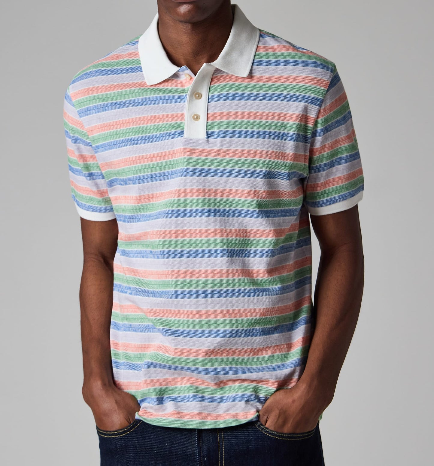 PAUL SMITH PS MULTICOLOUR STRIPE COTTON POLO SHIRT WHITE/MULTI 2XL RRP £100 BNWT