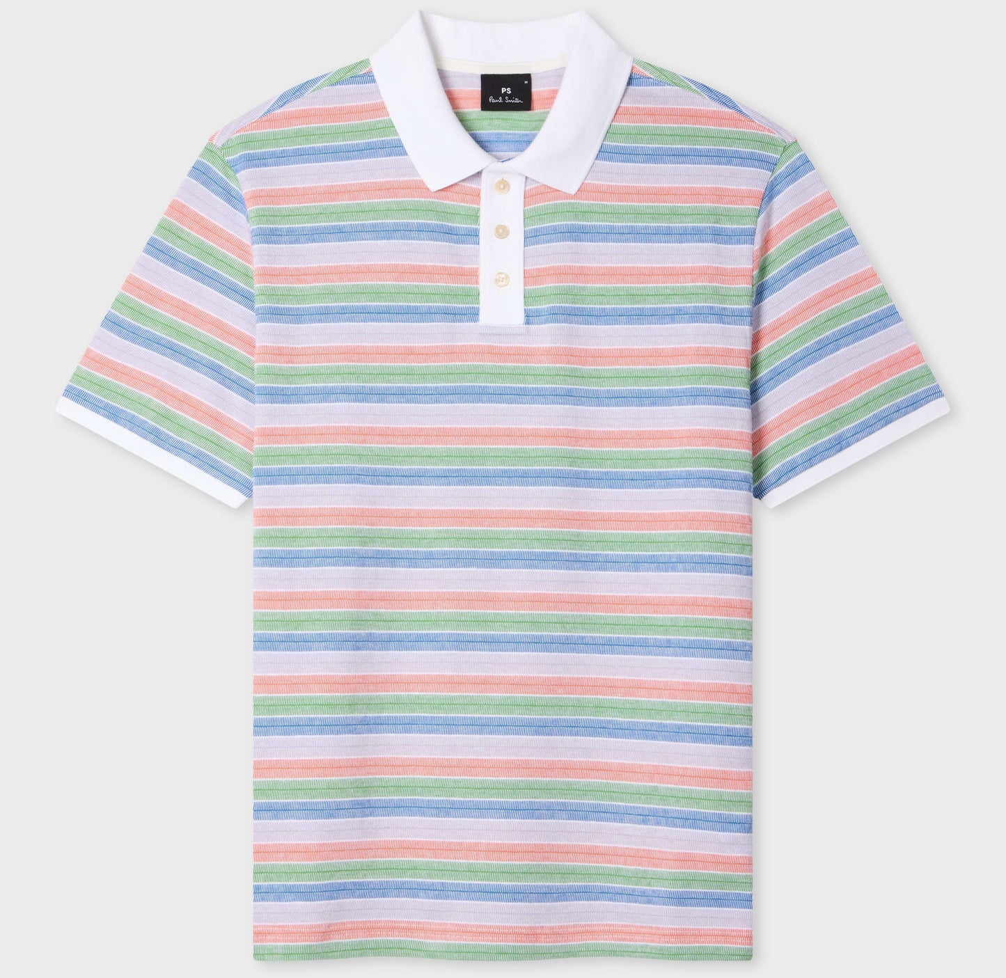 PAUL SMITH PS MULTICOLOUR STRIPE COTTON POLO SHIRT WHITE/MULTI 2XL RRP £100 BNWT