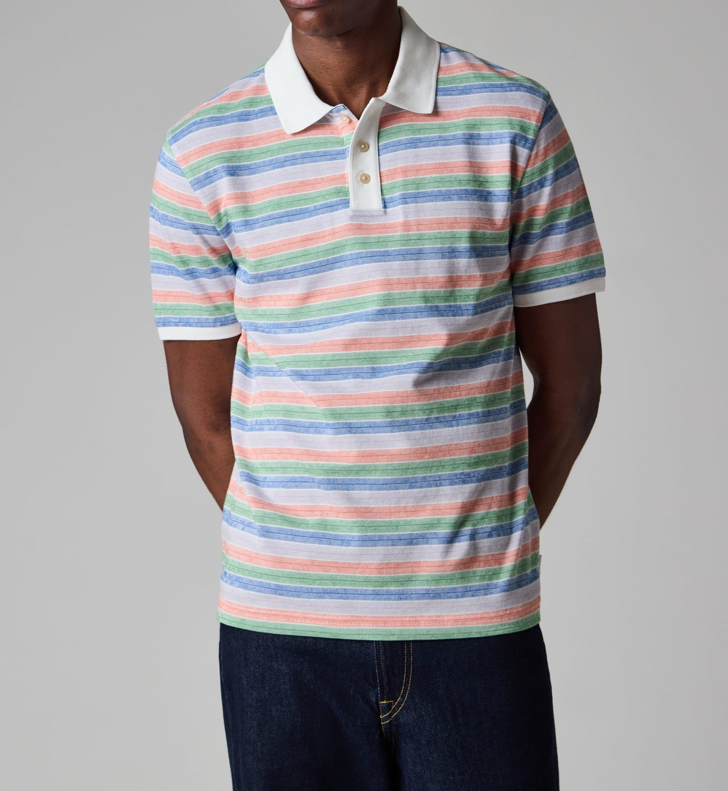 PAUL SMITH PS MULTICOLOUR STRIPE COTTON POLO SHIRT WHITE/MULTI 2XL RRP £100 BNWT