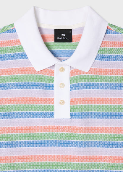 PAUL SMITH PS MULTICOLOUR STRIPE COTTON POLO SHIRT WHITE/MULTI 2XL RRP £100 BNWT