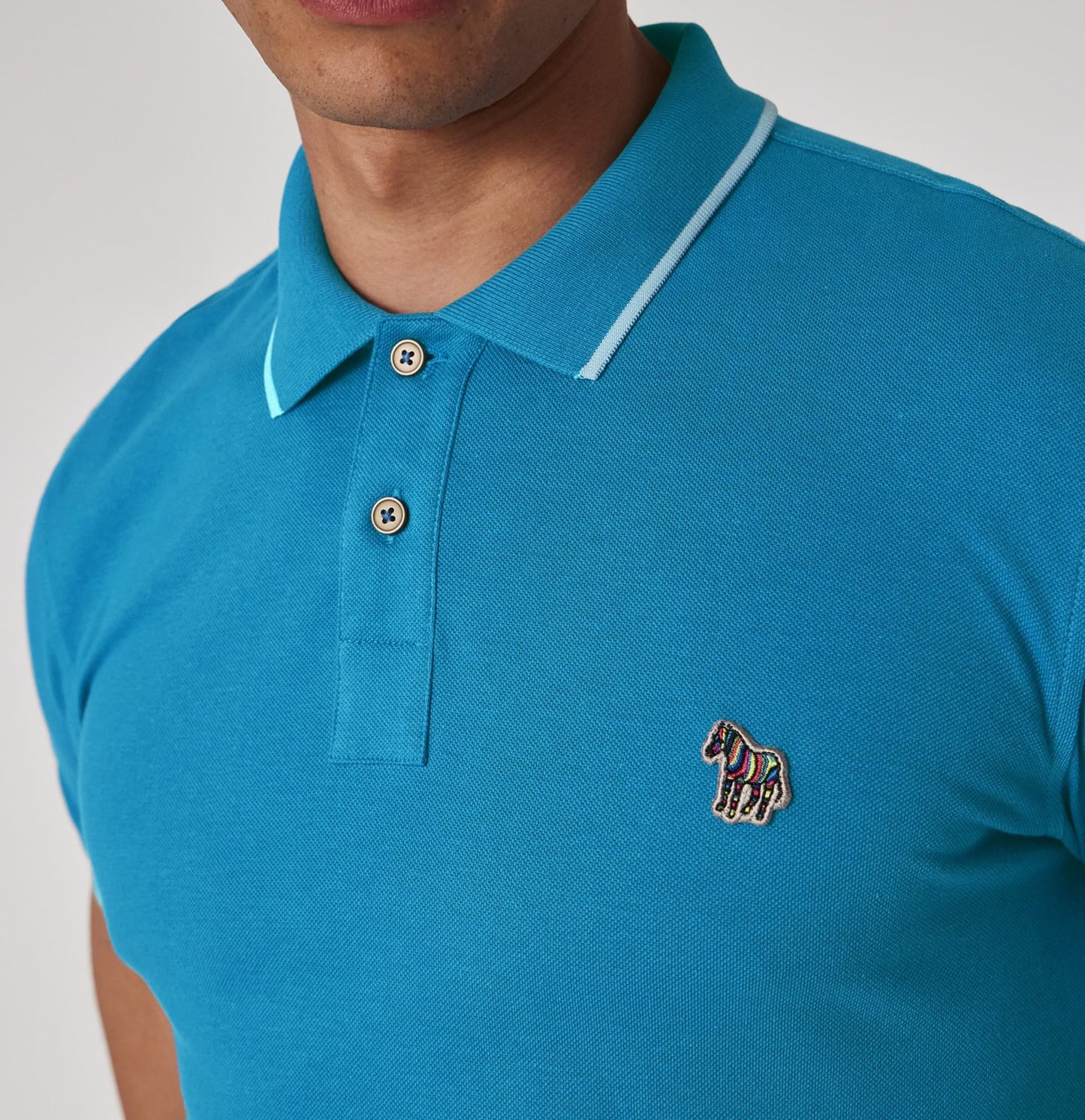 PAUL SMITH PS ZEBRA TIPPED PIQUE COTTON SLIM FIT POLO SHIRT BLUE 2XL RRP £90 NEW