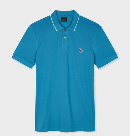 PAUL SMITH PS ZEBRA TIPPED PIQUE COTTON SLIM FIT POLO SHIRT BLUE 2XL RRP £90 NEW
