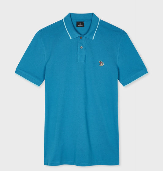 PAUL SMITH PS ZEBRA TIPPED PIQUE COTTON SLIM FIT POLO SHIRT BLUE 2XL RRP £90 NEW