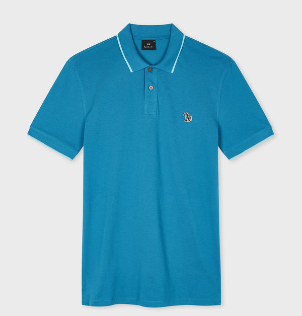 PAUL SMITH PS ZEBRA TIPPED PIQUE COTTON SLIM FIT POLO SHIRT BLUE 2XL RRP £90 NEW