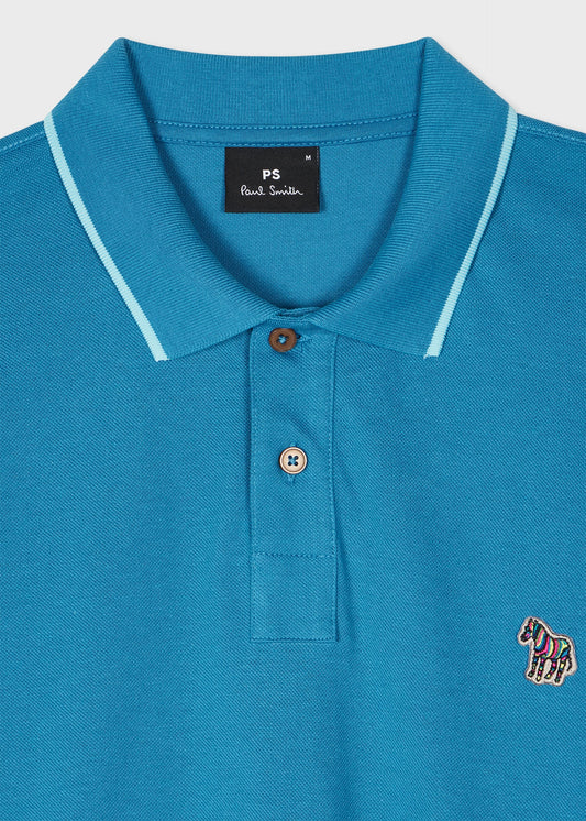 PAUL SMITH PS ZEBRA TIPPED PIQUE COTTON SLIM FIT POLO SHIRT BLUE 2XL RRP £90 NEW